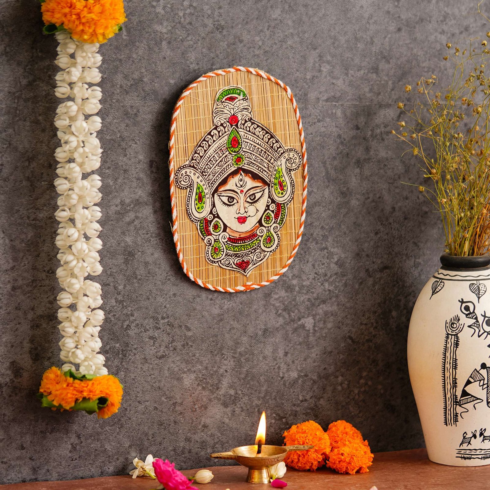 Oval Shaped Design Bamboo Hand Crafted Wall Hangings Durga Ji  For Home D?cor | Bamboo Art For Wall Decor