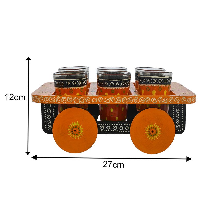 HandPainted Alluminium  Tea Kettle with 6 Glasses and Wooden Tray For Home Décor , Tea Party , Serving - Image 2