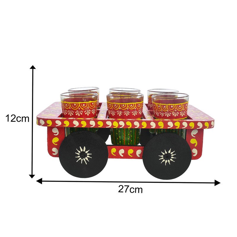 HandPainted Alluminium  Tea Kettle with 6 Glasses and Wooden Tray For Home Décor , Tea Party , Serving - Image 3