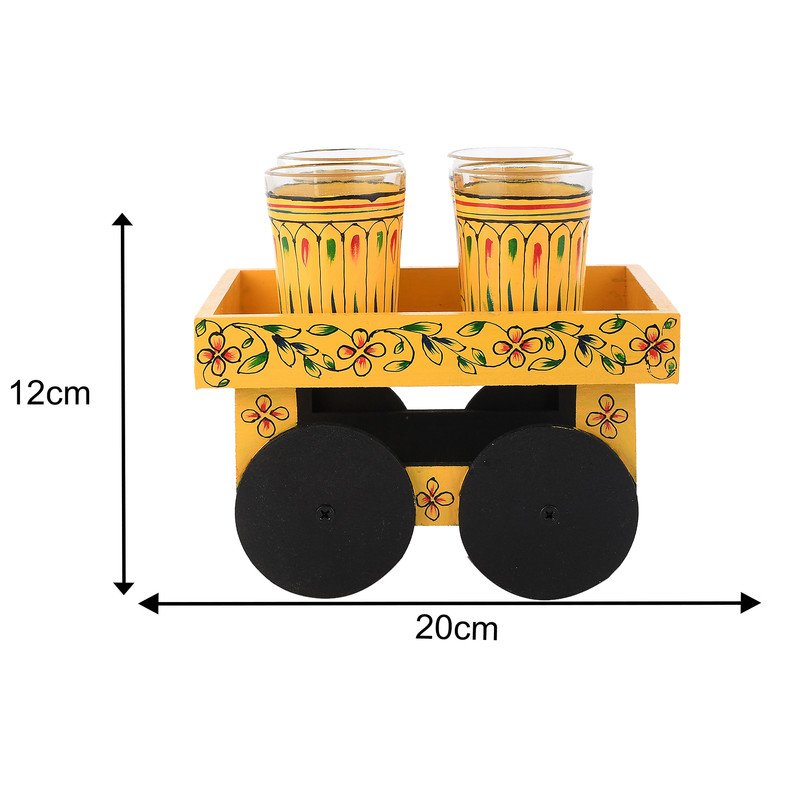 HandPainted Alluminium  Tea Kettle with Four Glasses and Wooden Tray For Home Décor , Tea Party , Serving - Image 3