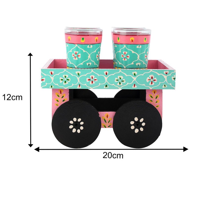 HandPainted Alluminium  Tea Kettle with Four Glasses and Wooden Tray For Home Décor , Tea Party , Serving - Image 3