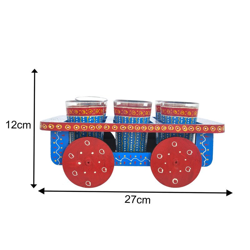 HandPainted Alluminium  Tea Kettle with 6 Glasses and Wooden Tray For Home Décor , Tea Party , Serving - Image 3