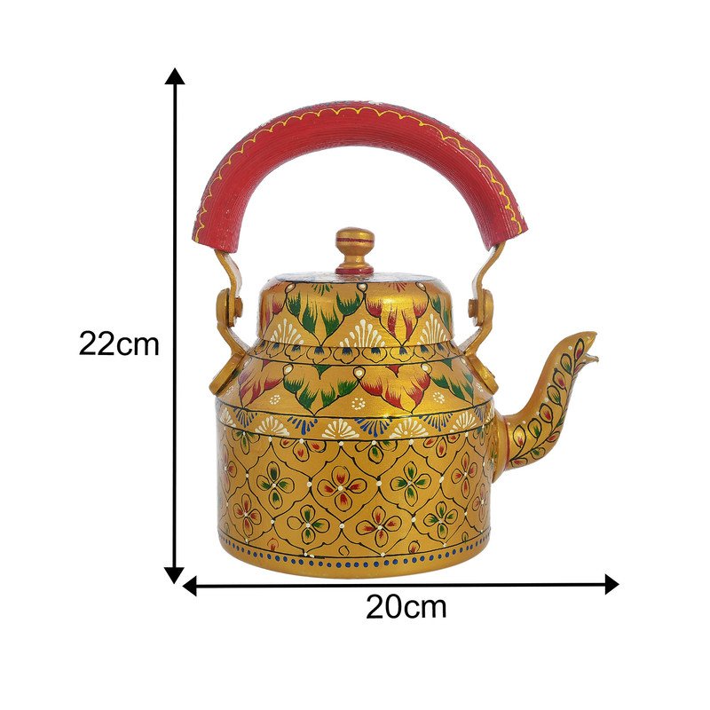 HandPainted Alluminium  Tea Kettle with Four Glasses and Wooden Tray For Home Décor , Tea Party , Serving - Image 3