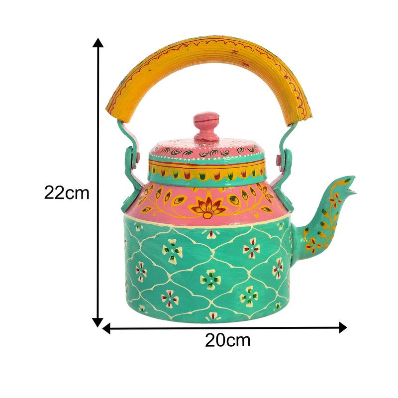 HandPainted Alluminium  Tea Kettle with Four Glasses and Wooden Tray For Home Décor , Tea Party , Serving - Image 4