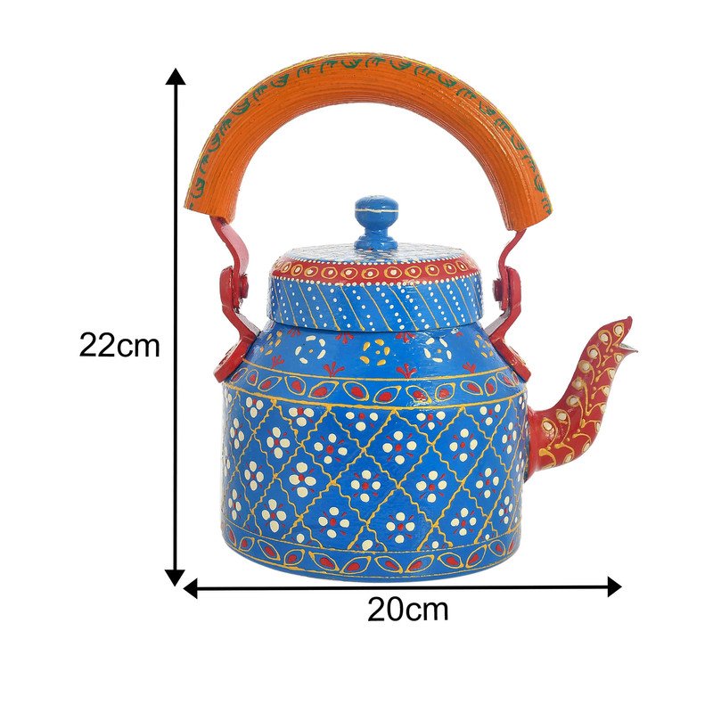 HandPainted Alluminium  Tea Kettle with 6 Glasses and Wooden Tray For Home Décor , Tea Party , Serving - Image 4