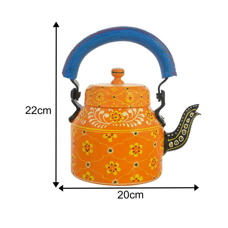 HandPainted Alluminium  Tea Kettle with 6 Glasses and Wooden Tray For Home Décor , Tea Party , Serving - Image 3