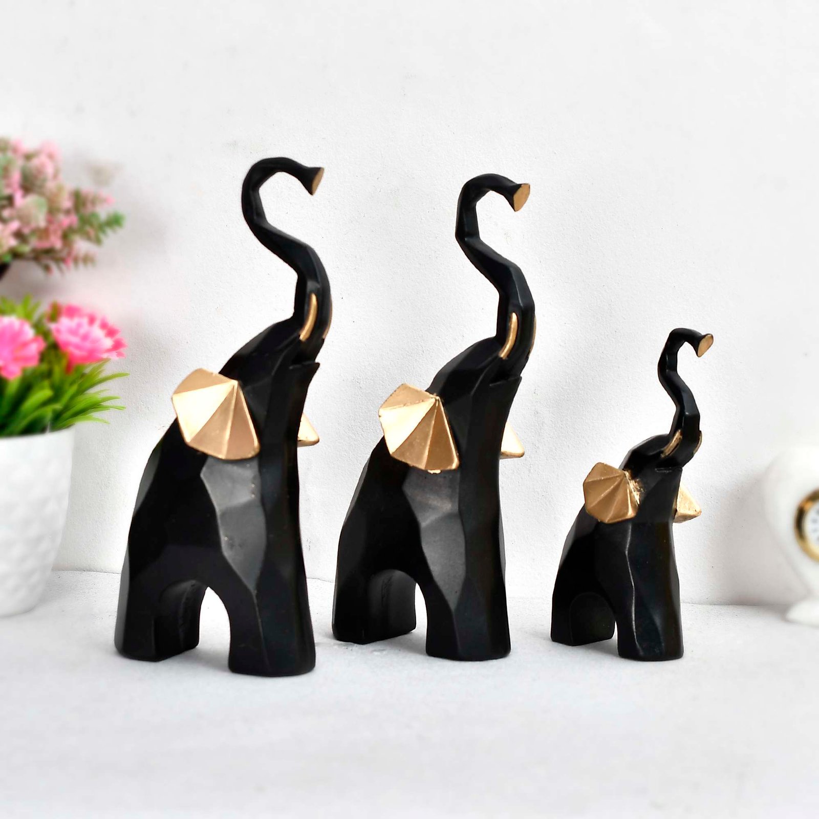Golden Elephant Set of 3 Black & Gold  Statue - Image 3