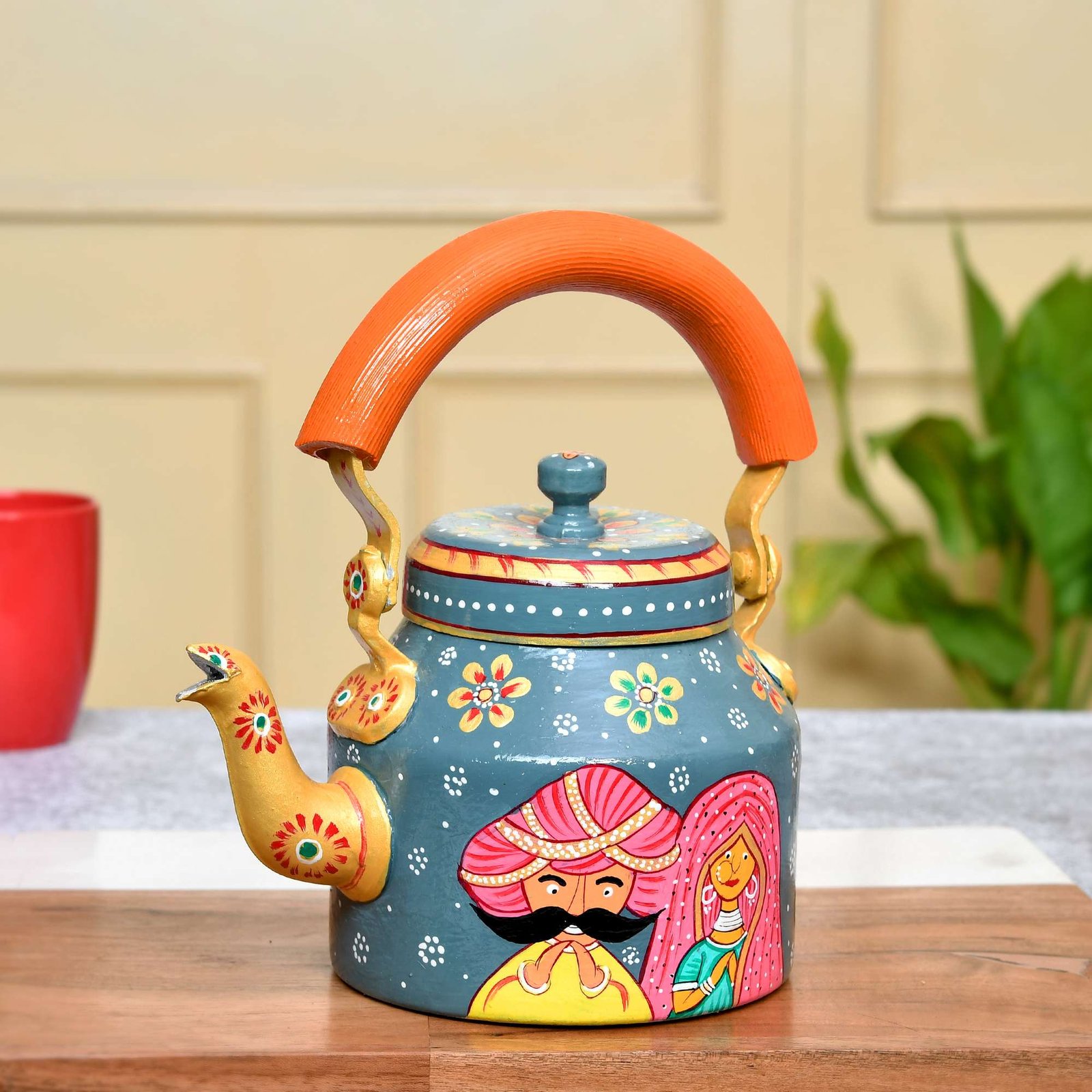 Hand-Painted Aluminium Tea Kettle - 750 ml for kitchen décor Home Décor , Tea Party , Serving