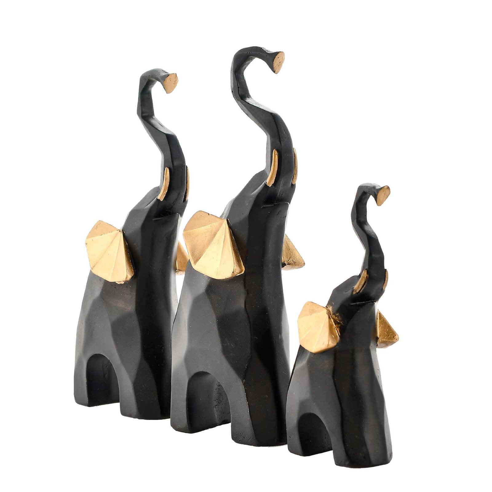 Golden Elephant Set of 3 Black & Gold  Statue - Image 4