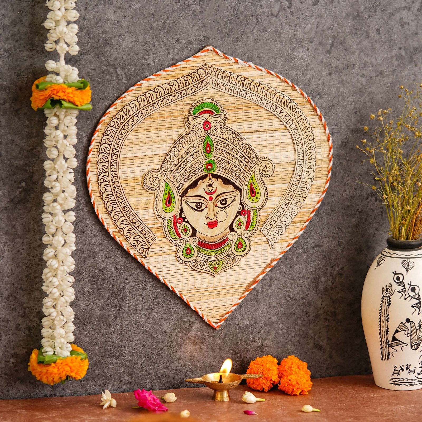 Bamboo Hand Crafted Leaf Design Wall Hangings Of Durga Ji For Home D?cor | Bamboo Art For Wall Decor - Image 2