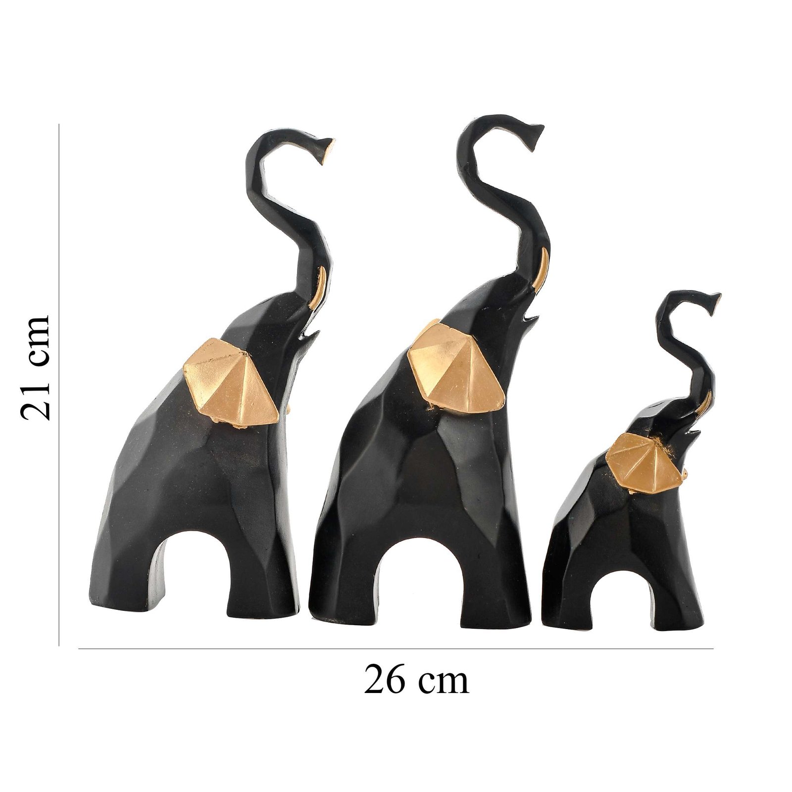 Golden Elephant Set of 3 Black & Gold  Statue - Image 2