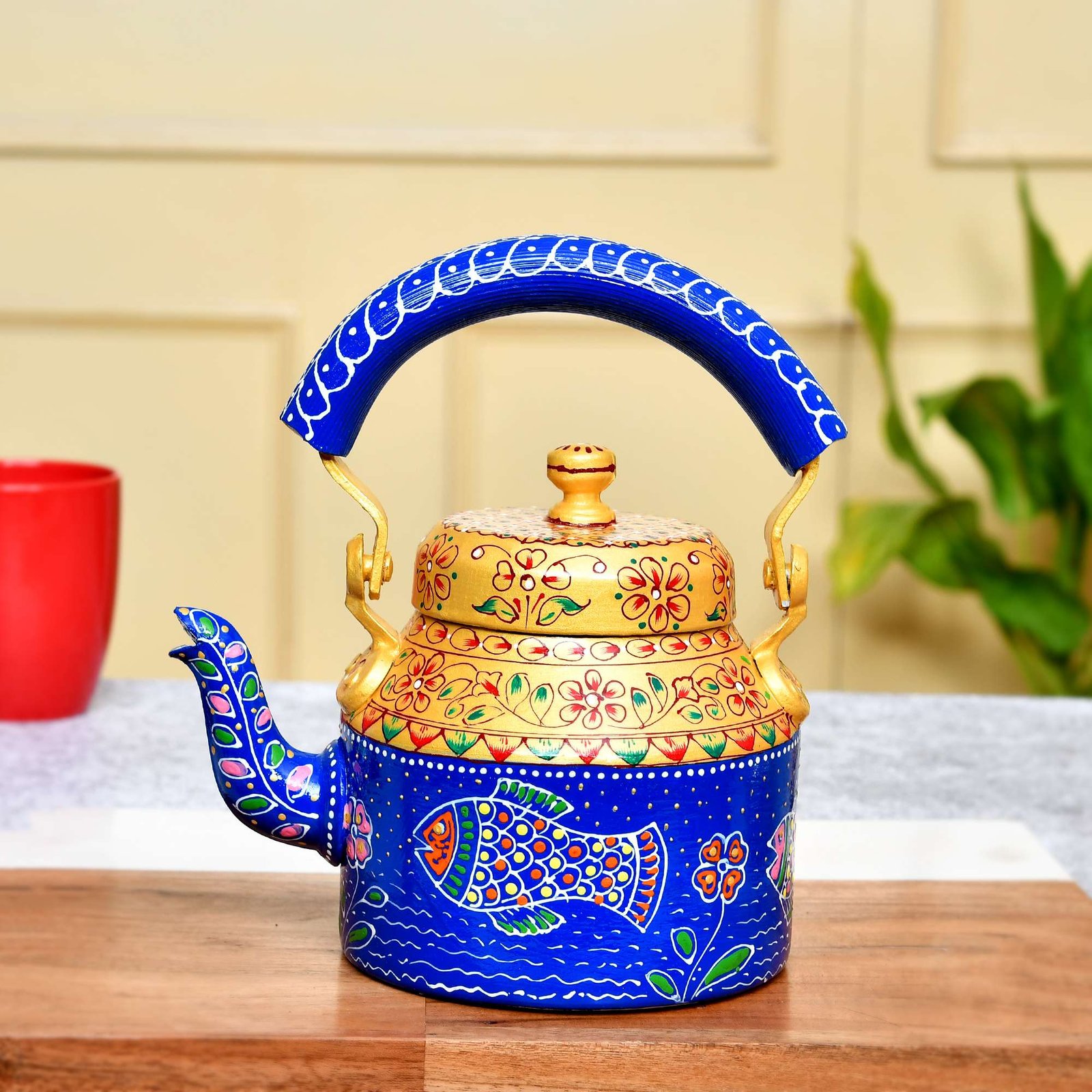 Hand-Painted Aluminium Tea Kettle - 750 ml for kitchen décor Home Décor , Tea Party , Serving