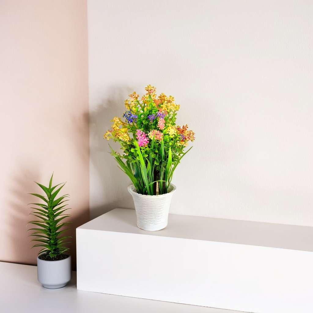 Wild Artificial Flower Plants With Cute Hexa Pot Flower Plant For Home Office Décor Tabletop And Desk Decoration Artificial Flower For Balcony Indoor Décor (RV-AP5) - Image 4
