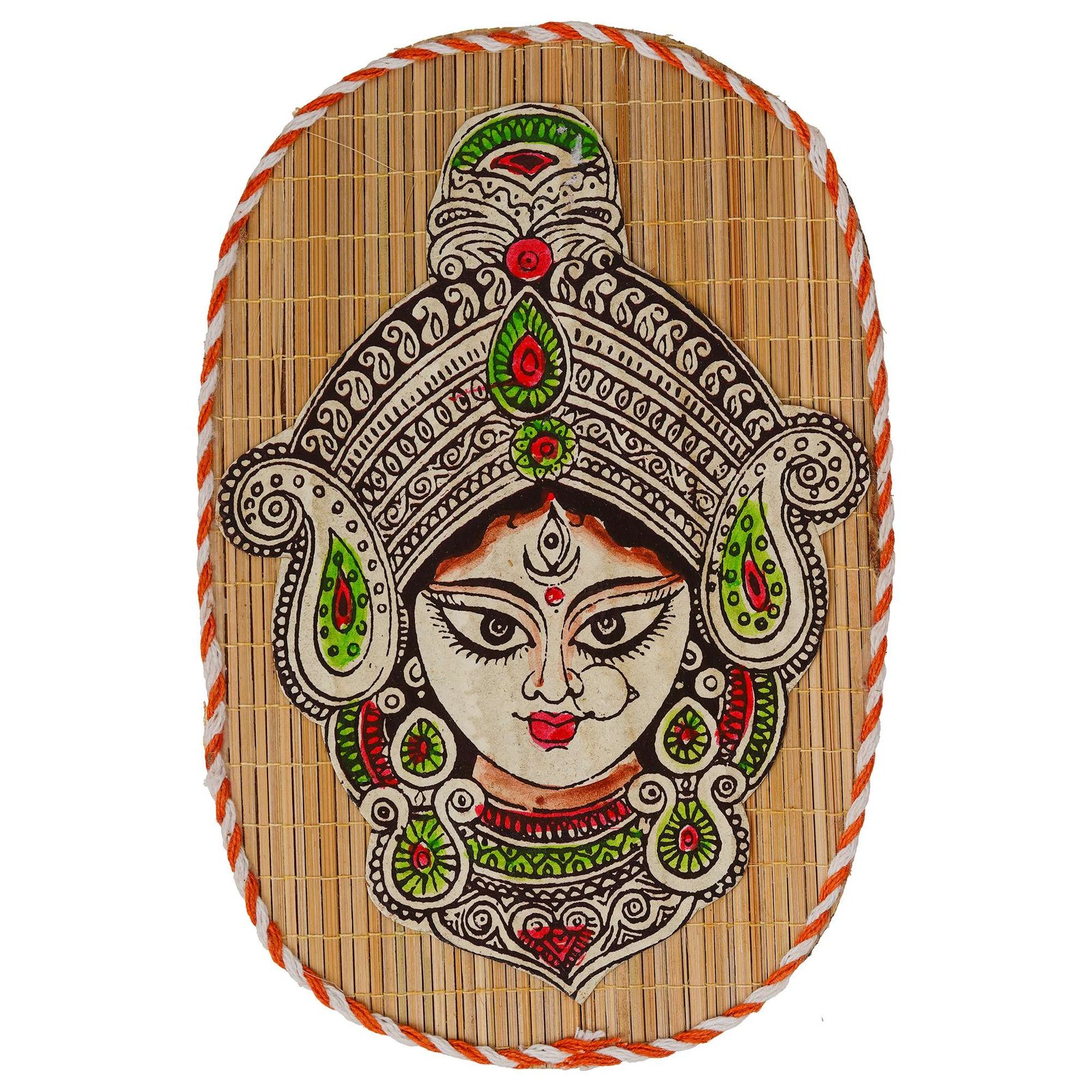 Oval Shaped Design Bamboo Hand Crafted Wall Hangings Durga Ji  For Home D?cor | Bamboo Art For Wall Decor - Image 4