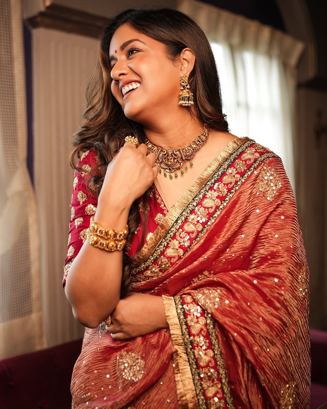 Women's Radiant Rani Pink Banarasi Crush Saree with Gota Patti & Sequin Embellished Border – Complete with Heavily Worked Blouse for Festive & Wedding Wear